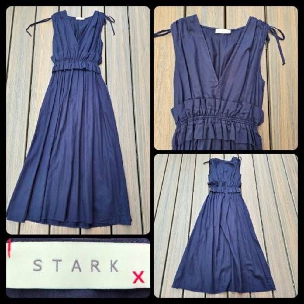 StarkX dress maxi cotton made in USA size xs darkest blue navy Stark X